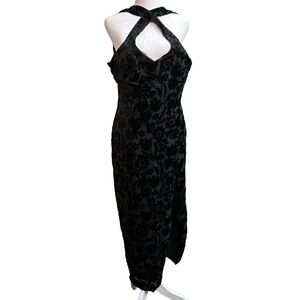 Vtg Black Crushed Velvet Floral Dress Whimsigoth Sweetheart Neckline Womens M/L‎